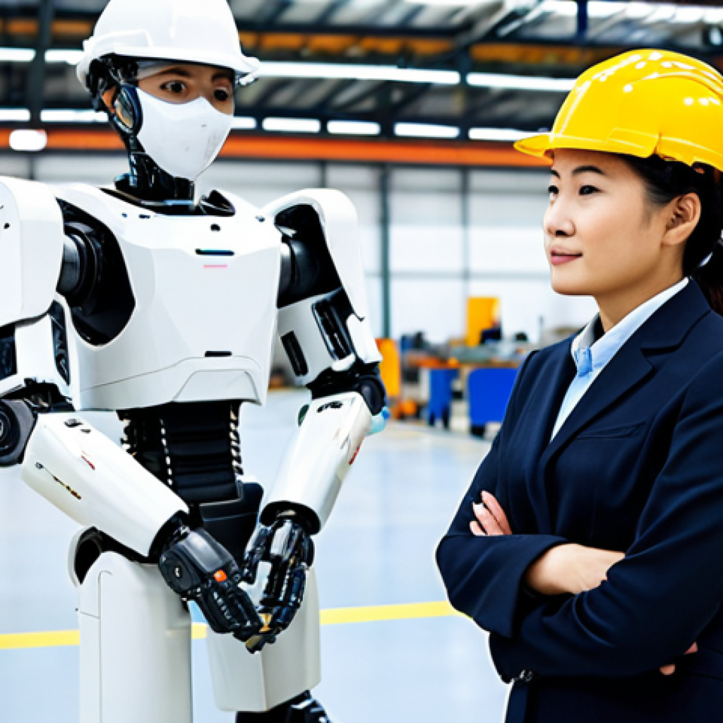 A professional female Mexican factory manager and a professional male Chinese investor, both fully clothed in appropriate business attire and hard hats, standing confidently on a clean, bright, and modern factory floor. Advanced robotic arms are visible on an assembly line in the background, subtly suggesting precision manufacturing. The scene emphasizes industrial cooperation and efficiency. safe for work, appropriate content, fully clothed, professional dress, modest clothing, perfect anatomy, correct proportions, natural pose, well-formed hands, proper finger count, natural body proportions, high-quality professional photography, detailed, realistic, sharp focus, vibrant colors, clear composition.