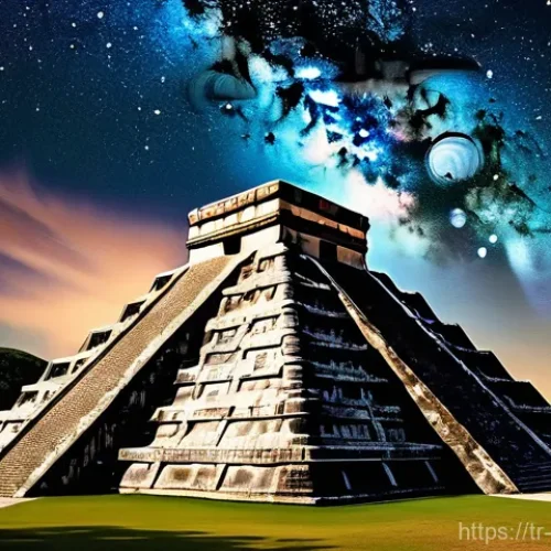 Home 15 멕시코에서 유명한 UFO 목격 사례 - **Ancient Mesoamerican Cosmic Observatory:**
A majestic, wide-angle shot of a grand ancient Maya...